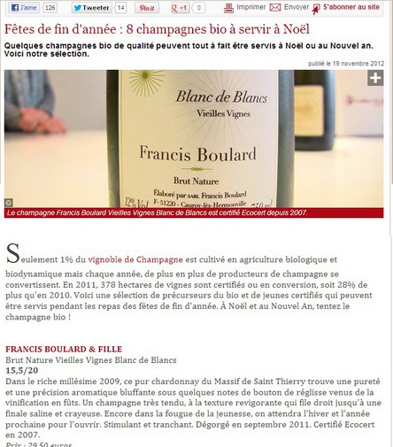 Champagnes Bio Noël - Organic Champagnes for Christmas - La Revue du Vin de France 2012